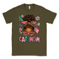 Army Green Afro Messy Bun Cat Mom Classic Tee - texasbilliewilder