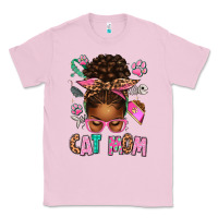 Bubblegum Pink Afro Messy Bun Cat Mom Classic Tee - texasbilliewilder
