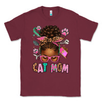 Burgundy Afro Messy Bun Cat Mom Classic Tee - texasbilliewilder