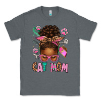 Charcoal Heather Afro Messy Bun Cat Mom Classic Tee - texasbilliewilder