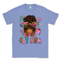 Colony Blue Afro Messy Bun Cat Mom Classic Tee - texasbilliewilder