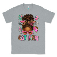 Heather Grey Afro Messy Bun Cat Mom Classic Tee - texasbilliewilder