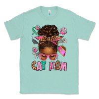 Seafoam Afro Messy Bun Cat Mom Classic Tee - texasbilliewilder