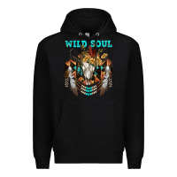 Black Wild Soul Bull Skull Premium Hoodie - FaDigitalArtStudio