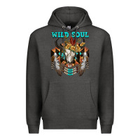 Charcoal Heather Wild Soul Bull Skull Premium Hoodie - FaDigitalArtStudio