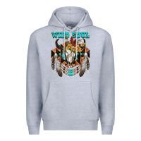 Heather Grey Wild Soul Bull Skull Premium Hoodie - FaDigitalArtStudio