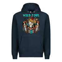 Navy Wild Soul Bull Skull Premium Hoodie - FaDigitalArtStudio