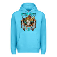 Ocean Blue Wild Soul Bull Skull Premium Hoodie - FaDigitalArtStudio
