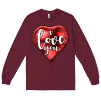 Burgundy I love you heart balloon Valentine's Day Long Sleeve Tee - HowdyJamesFarm
