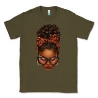 Army Green afro messy bun orange leopard bow Classic Tee - texasbilliewilder