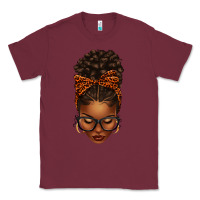 Burgundy afro messy bun orange leopard bow Classic Tee - texasbilliewilder