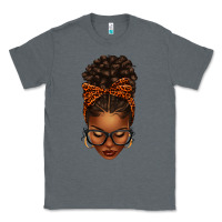 Charcoal Heather afro messy bun orange leopard bow Classic Tee - texasbilliewilder