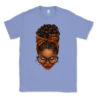 Colony Blue afro messy bun orange leopard bow Classic Tee - texasbilliewilder