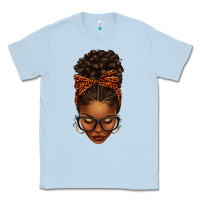 Dusty Blue afro messy bun orange leopard bow Classic Tee - texasbilliewilder