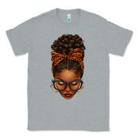 Heather Grey afro messy bun orange leopard bow Classic Tee - texasbilliewilder