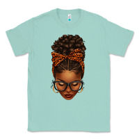 Seafoam afro messy bun orange leopard bow Classic Tee - texasbilliewilder