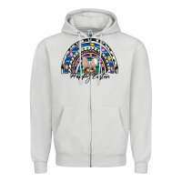 Dove Grey happy easter rainbow Zipper Hoodie - CowhideDigitalArt