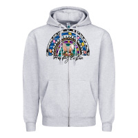 Heather Grey happy easter rainbow Zipper Hoodie - CowhideDigitalArt