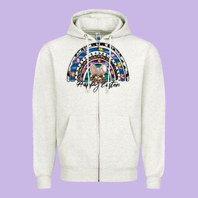 Happy Easter Rainbow Zipper Hoodie Designed By Cowhidedigitalart