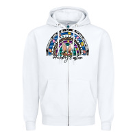 White happy easter rainbow Zipper Hoodie - CowhideDigitalArt