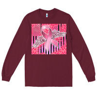 Burgundy cancer awareness american flag Long Sleeve Tee - CowGirlArtShop