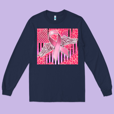 Cancer Awareness American Flag Long Sleeve Tee Designed By Cowgirlartshop