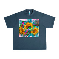 Midnight Navy hummingbirds sunflower Urban Heavy Tee - TumblerDesignByShophia