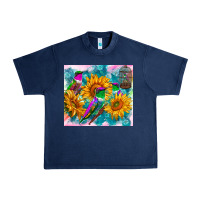 Navy hummingbirds sunflower Urban Heavy Tee - TumblerDesignByShophia