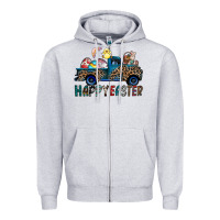 Heather Grey Happy Easter truck Zipper Hoodie - CowhideDigitalArt
