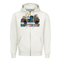 Oatmeal Heather Happy Easter truck Zipper Hoodie - CowhideDigitalArt