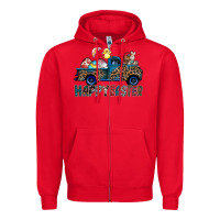 Red Happy Easter truck Zipper Hoodie - CowhideDigitalArt