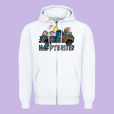 Happy Easter Truck Zipper Hoodie Designed By Cowhidedigitalart