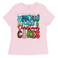 Bubblegum Pink snow flakes and Christmas cakes Ladies Tee - Jasminsmagicworld