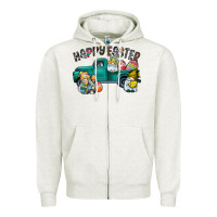 Oatmeal Heather Happy Easter truck Zipper Hoodie - CowhideDigitalArt