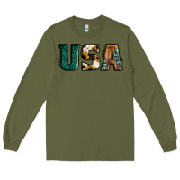 Army Green usa basic bold font western Long Sleeve Tee - Jasminsmagicworld