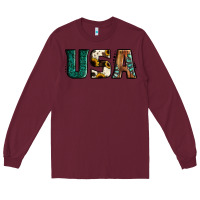 Burgundy usa basic bold font western Long Sleeve Tee - Jasminsmagicworld