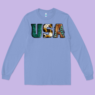 Usa Basic Bold Font Western Long Sleeve Tee Designed By Jasminsmagicworld