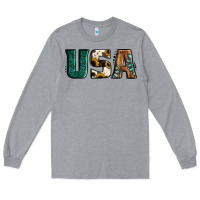 Heather Grey usa basic bold font western Long Sleeve Tee - Jasminsmagicworld