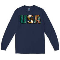 Navy usa basic bold font western Long Sleeve Tee - Jasminsmagicworld