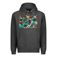 Charcoal Heather Cowhide Turquoise Glitter Premium Hoodie - FaDigitalArtStudio
