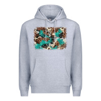 Heather Grey Cowhide Turquoise Glitter Premium Hoodie - FaDigitalArtStudio