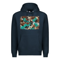 Navy Cowhide Turquoise Glitter Premium Hoodie - FaDigitalArtStudio