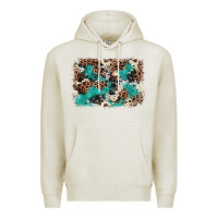 Oatmeal Heather Cowhide Turquoise Glitter Premium Hoodie - FaDigitalArtStudio