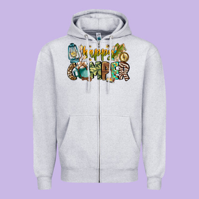 Happy Camper Zipper Hoodie Designed By Cowhidedigitalart