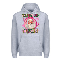 Heather Grey Pink Christmas Vibes Santa Premium Hoodie - FaDigitalArtStudio