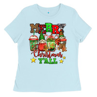 Baby Blue merry Christmas y'all gnome coffee Ladies Tee - Jasminsmagicworld