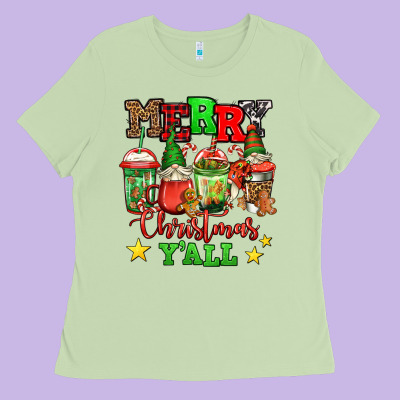 Merry Christmas Y'all Gnome Coffee Ladies Tee Designed By Jasminsmagicworld