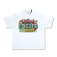 White Happy Easter 2023 Urban Heavy Tee - HowdyJamesFarm