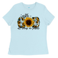 Baby Blue with god all things are possible sunflower Ladies Tee - Jasminsmagicworld