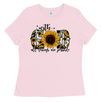 Bubblegum Pink with god all things are possible sunflower Ladies Tee - Jasminsmagicworld
